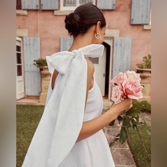 NWT - DISSH AISLE WHITE LINEN BOW MINI DRESS - US WOMEN’S SIZE: 12 - Picture 3 of 9